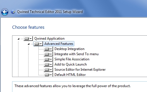 Setup Advanced Features contain file association settings and various integrations